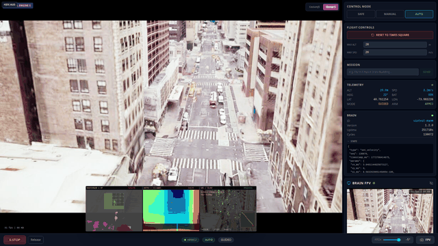 Full operator dashboard with UE5 viewport, telemetry panels, and AI brain controls