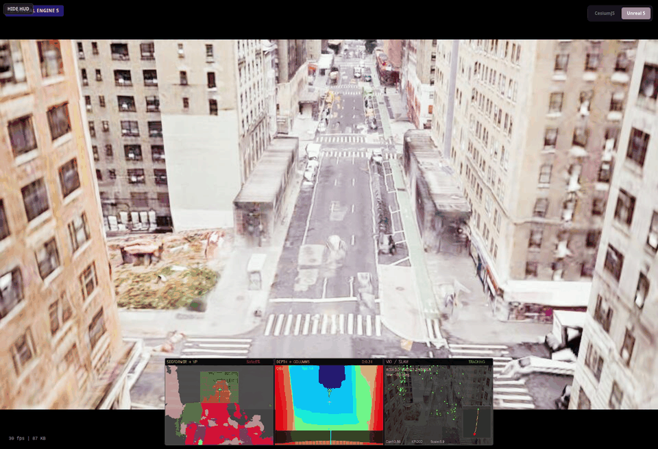 Autonomous UAV flying through photorealistic UE5 urban environment